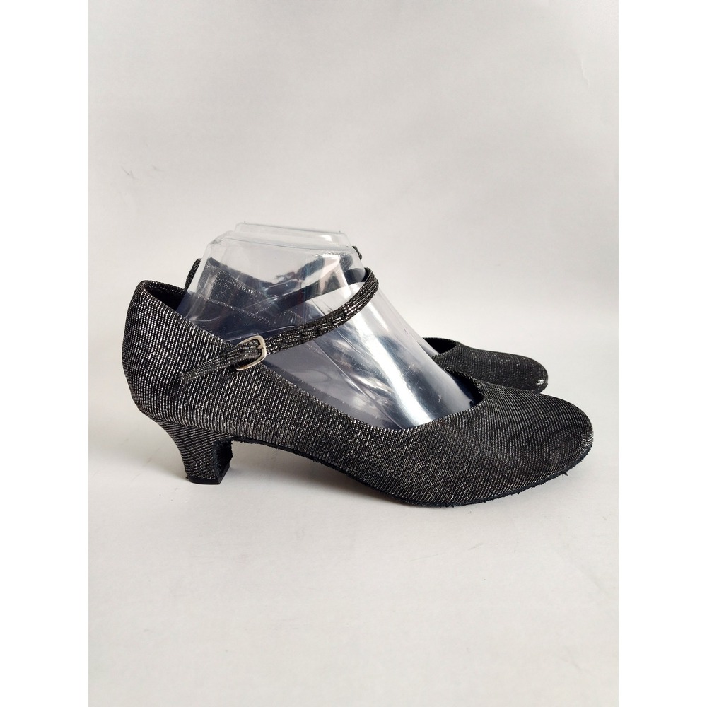 Mary Jane Dance Shoes 9.5 Leather Metallic Black Low Block Heel Salsa Theater